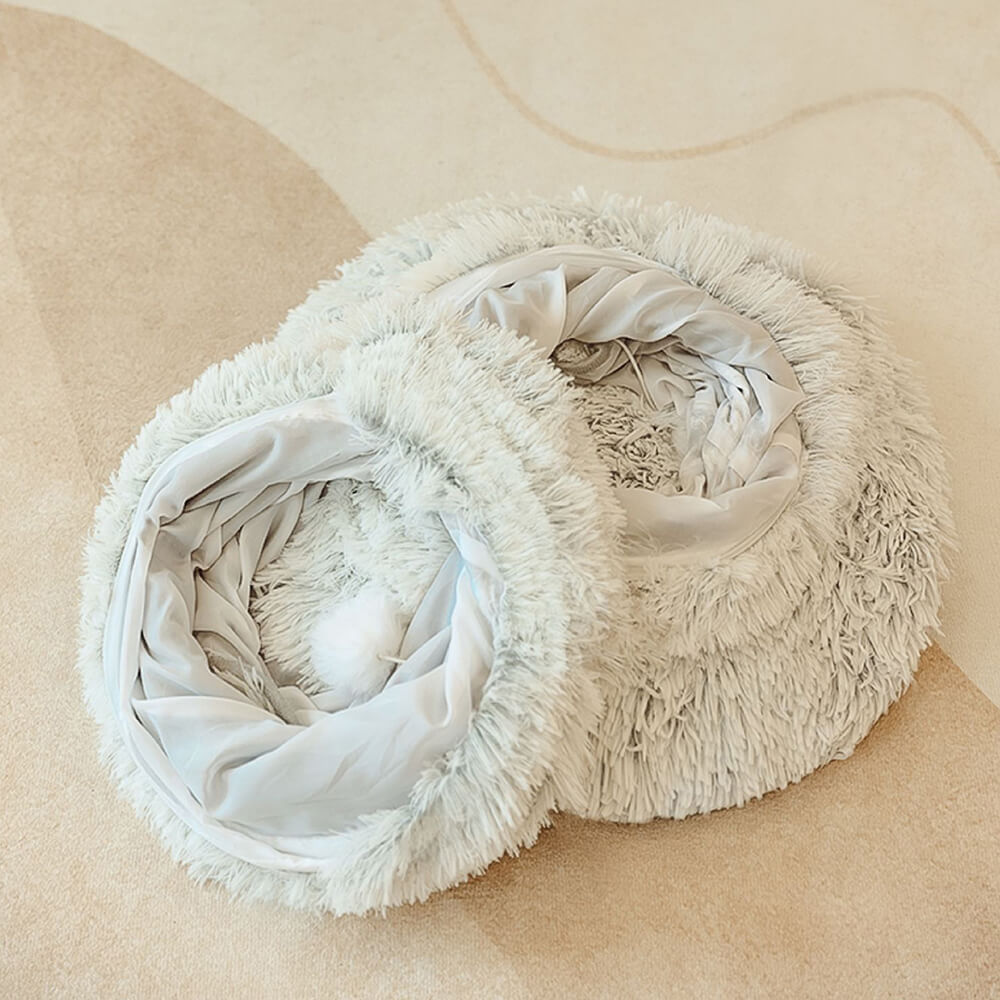 2 in 1 faltbarer Indoor weicher runder Katzen-Tunnel-Bett