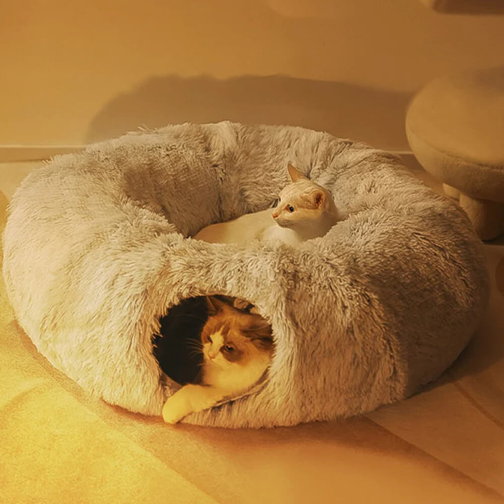 2 in 1 faltbarer Indoor weicher runder Katzen-Tunnel-Bett