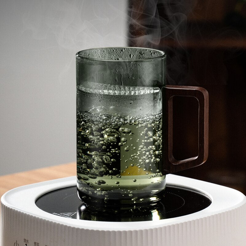 GIANXI Teetasse mit Mondfilter Japanischer Holzgriff hitzebeständige Glastassen Teeblatttrennung Teetassenset