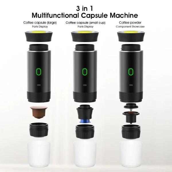 Frendorf | Kabellose Espresso-Kaffeemaschine Tragbare 3 in 1 Kaffeemaschine mit Kapsel und Pulver