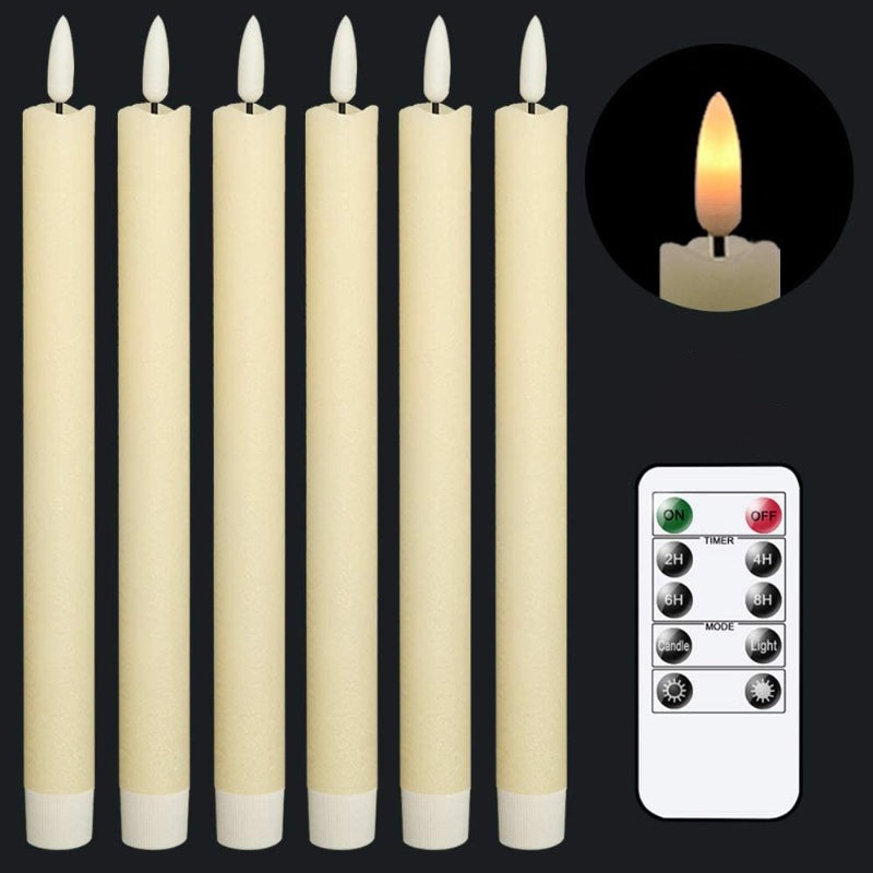 Flammenlose flackernde Spitzkerzen mit 2 Fernbedienungen und Timer, echtes Wachs 3D Docht Licht Fensterkerzen batteriebetrieben, Weihnachtsheim Hochzeitsdeko