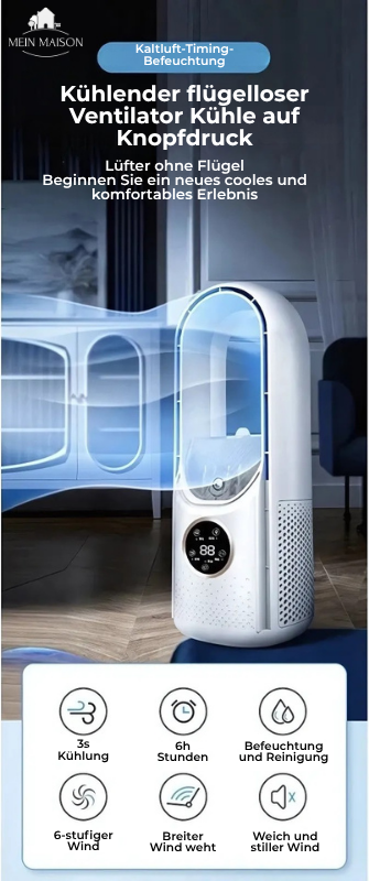 Frendorf | BrisaFlow Tisch-Luftkühler | 3-in-1 Kühlung & Befeuchtung | Bladeless Design | USB & Timer