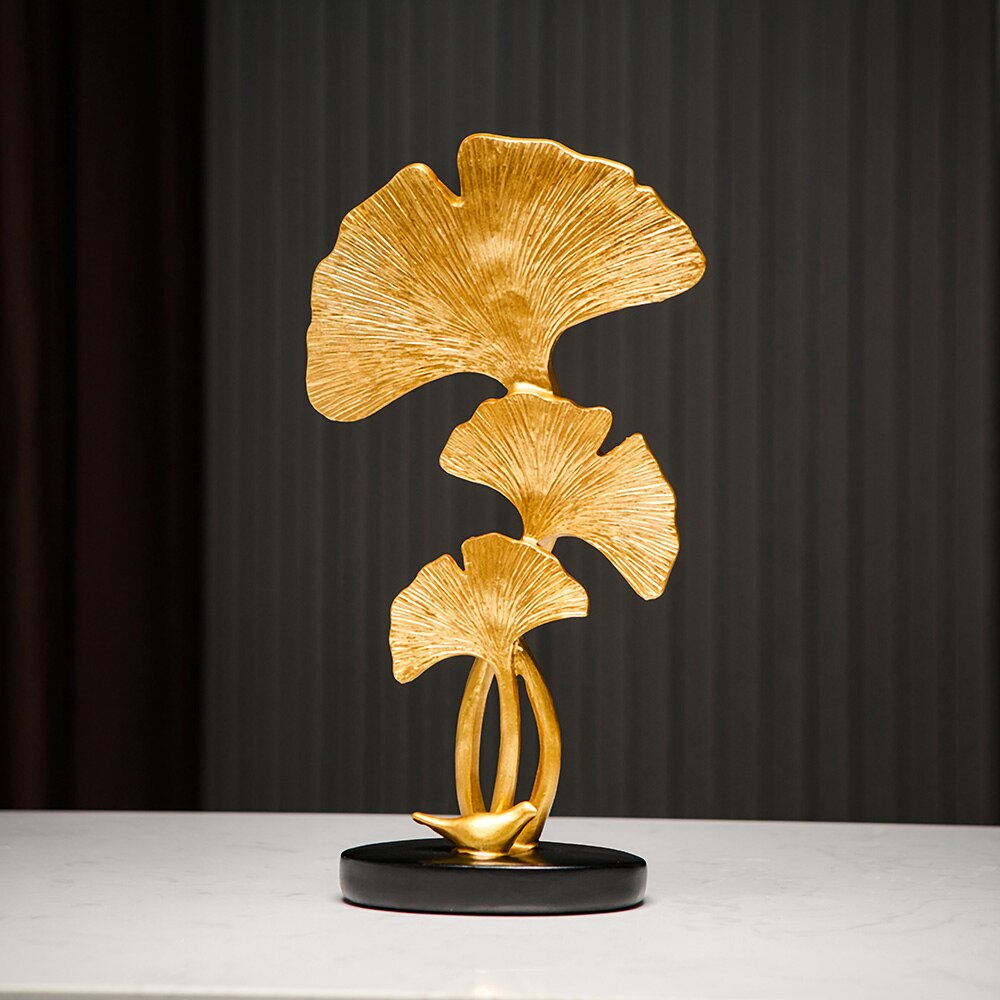 Ginkgo-Blatt Statue Einfache Wohnzimmer Dekoration Zuhause Metallhandwerk Moderne Pflanze Skulptur Ästhetische Raum Ornamente Regal Dekor