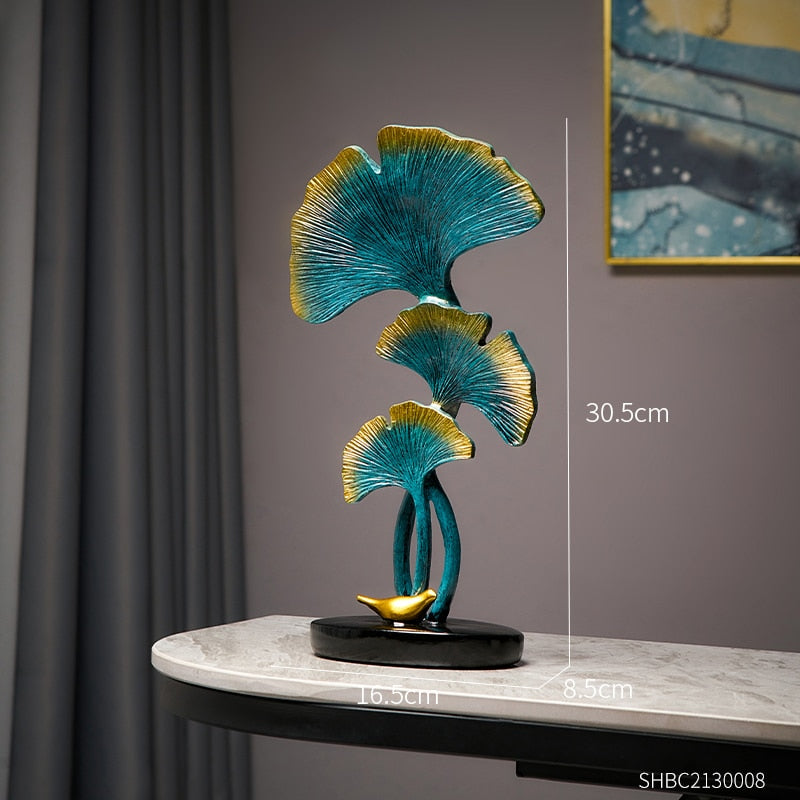 Ginkgo-Blatt Statue Einfache Wohnzimmer Dekoration Zuhause Metallhandwerk Moderne Pflanze Skulptur Ästhetische Raum Ornamente Regal Dekor