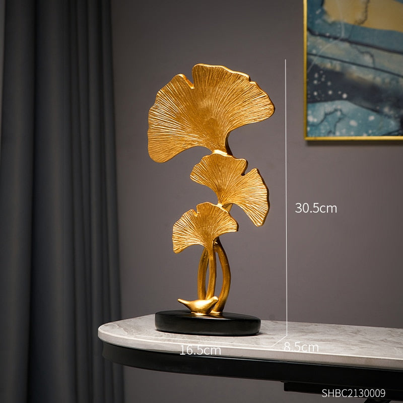 Ginkgo-Blatt Statue Einfache Wohnzimmer Dekoration Zuhause Metallhandwerk Moderne Pflanze Skulptur Ästhetische Raum Ornamente Regal Dekor