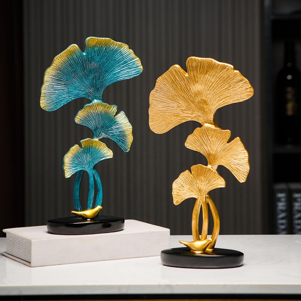 Ginkgo-Blatt Statue Einfache Wohnzimmer Dekoration Zuhause Metallhandwerk Moderne Pflanze Skulptur Ästhetische Raum Ornamente Regal Dekor