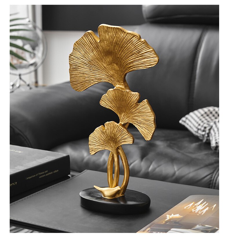 Ginkgo-Blatt Statue Einfache Wohnzimmer Dekoration Zuhause Metallhandwerk Moderne Pflanze Skulptur Ästhetische Raum Ornamente Regal Dekor
