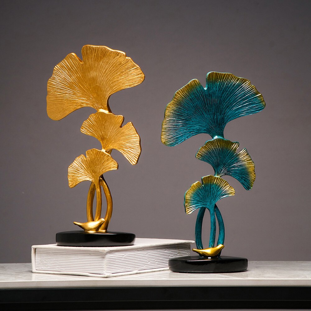 Ginkgo-Blatt Statue Einfache Wohnzimmer Dekoration Zuhause Metallhandwerk Moderne Pflanze Skulptur Ästhetische Raum Ornamente Regal Dekor