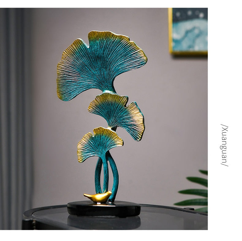 Ginkgo-Blatt Statue Einfache Wohnzimmer Dekoration Zuhause Metallhandwerk Moderne Pflanze Skulptur Ästhetische Raum Ornamente Regal Dekor