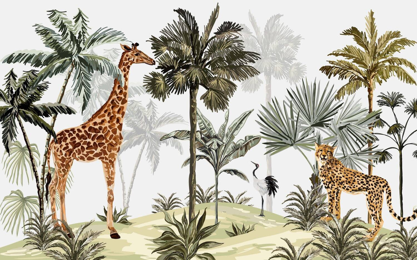 Frendorf | Giraffe und Leopard Safari Hügel Tapete Wandbild