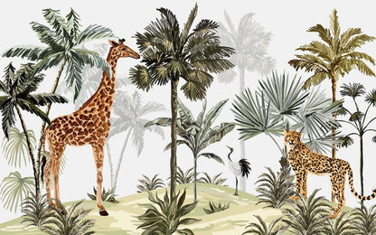 Frendorf | Giraffe und Leopard Safari Hügel Tapete Wandbild