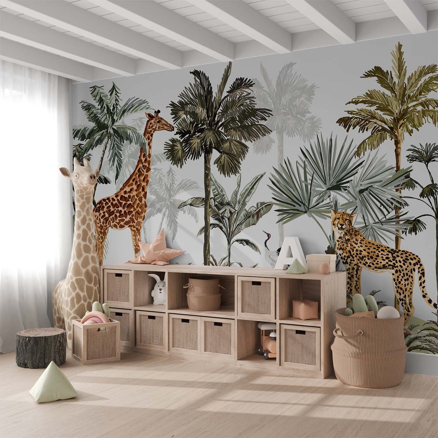 Frendorf | Giraffe und Leopard Safari Hügel Tapete Wandbild