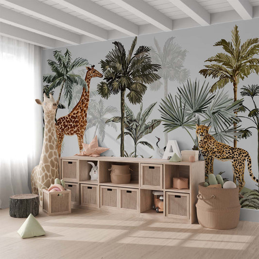 Frendorf | Giraffe und Leopard Safari Hügel Tapete Wandbild