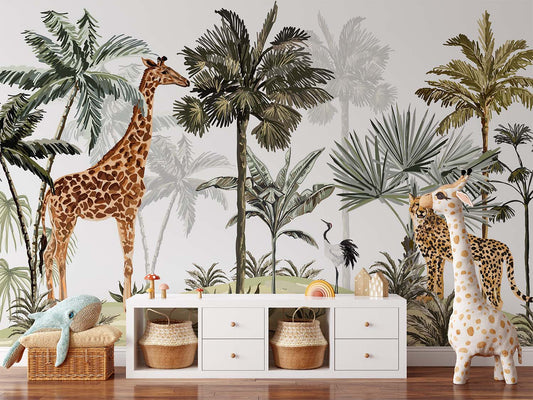 Frendorf | Giraffe und Leopard Safari Hügel Tapete Wandbild