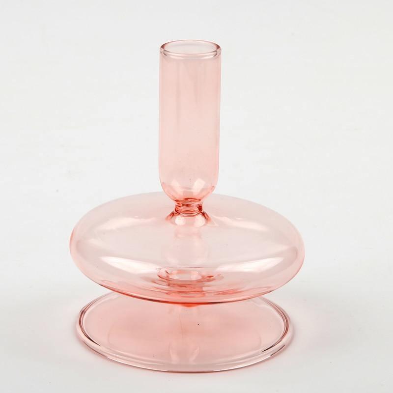 Frendorf | Rosivina Pink Glas Kerzenhalter & Vasen Set | Elegantes Design | Vielseitige Tischdekoration