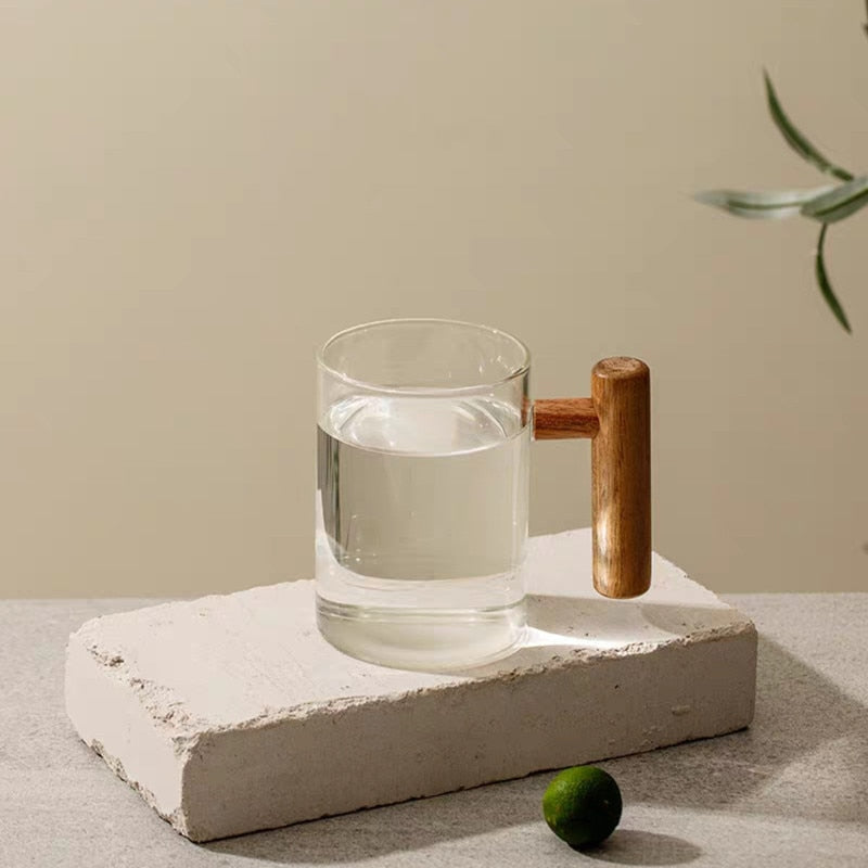 Glas Teetasse mit Sieb und Deckel, Glas Teebecher, große Teetasse mit Holzgriff für losen Tee
