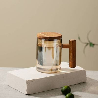 Glas Teetasse mit Sieb und Deckel, Glas Teebecher, große Teetasse mit Holzgriff für losen Tee