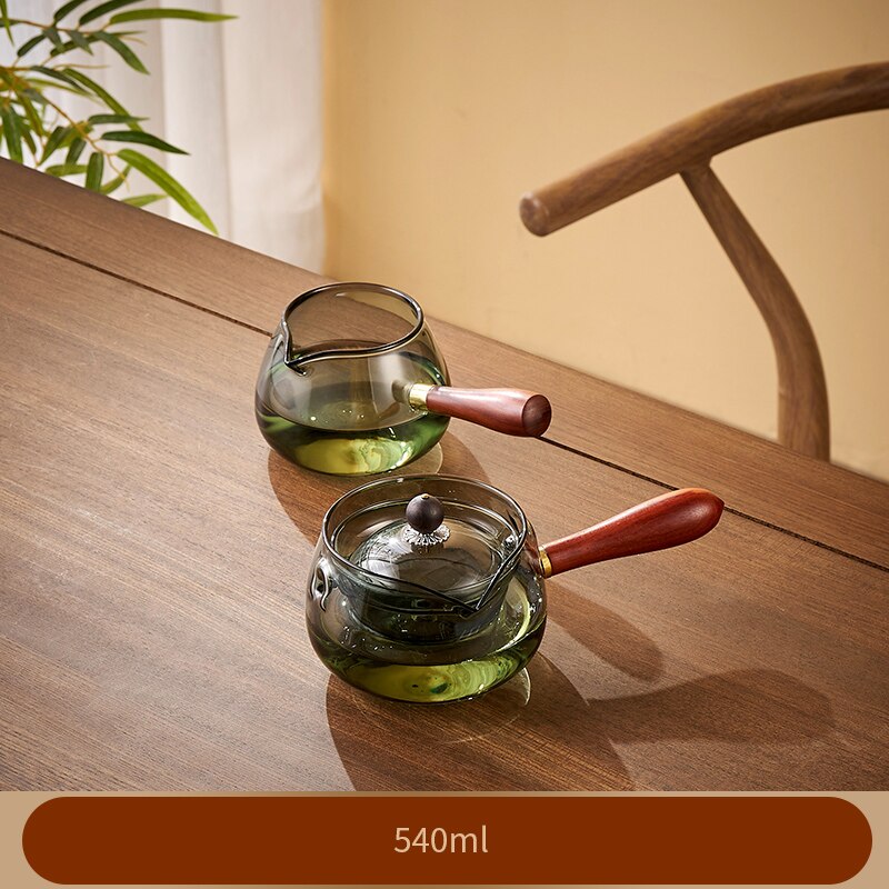 Glas Teekanne mit Holzgriff Chinesische Teezermonie Reiner Tee Kung Fu Tee Transparentes Teewaren-Set Seitenhandgriff Glaswasserkocher