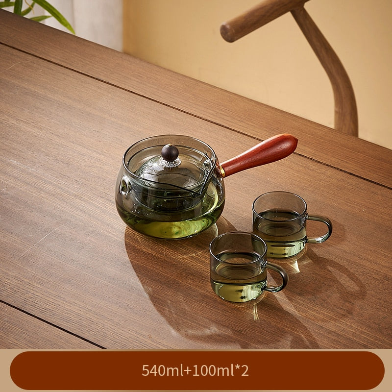 Glas Teekanne mit Holzgriff Chinesische Teezermonie Reiner Tee Kung Fu Tee Transparentes Teewaren-Set Seitenhandgriff Glaswasserkocher