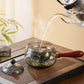 Glas Teekanne mit Holzgriff Chinesische Teezermonie Reiner Tee Kung Fu Tee Transparentes Teewaren-Set Seitenhandgriff Glaswasserkocher