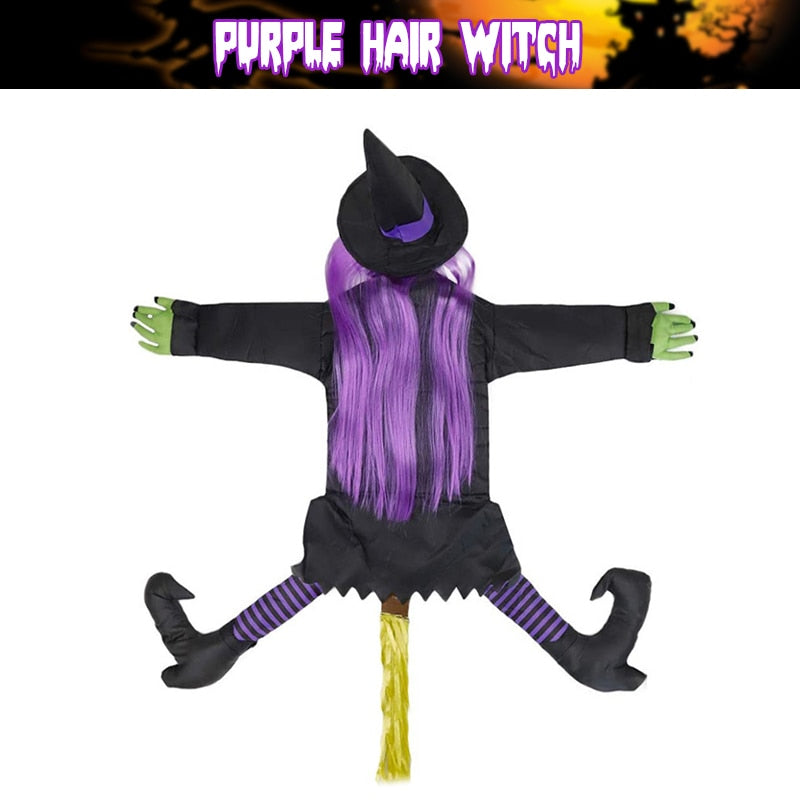 Glow Halloween Hexenpuppe Innenhofhexe, die in Baum kracht, LED Halloween Dekoration Spielzeug, lustige Türveranda Baum Dekoration