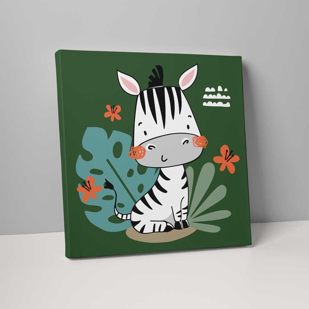 Boho Safari Dschungel Zebra Dunkelgrün, Schwarz und Weiß auf Leinwand