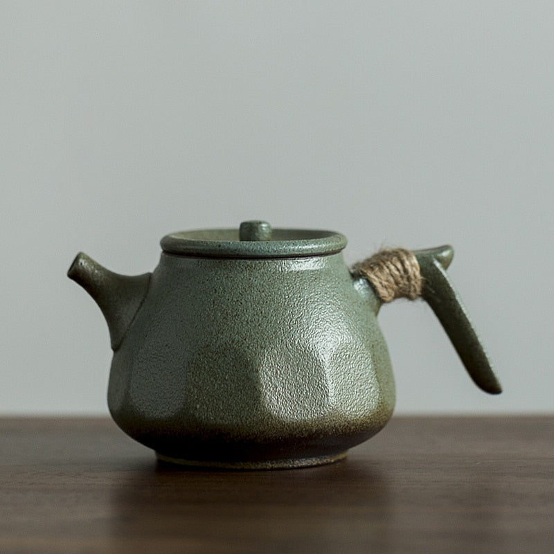 Grüner Keramik Kyusu Teekannen Vintage Chinesische Kung Fu Teekanne Trinkgeschirr