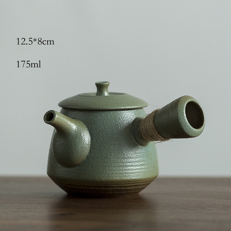 Grüner Keramik Kyusu Teekannen Vintage Chinesische Kung Fu Teekanne Trinkgeschirr