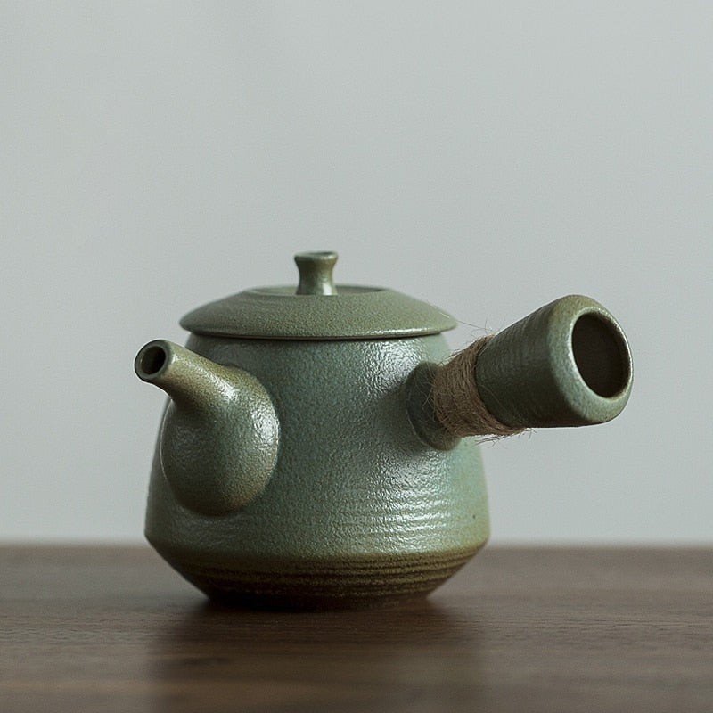 Grüner Keramik Kyusu Teekannen Vintage Chinesische Kung Fu Teekanne Trinkgeschirr