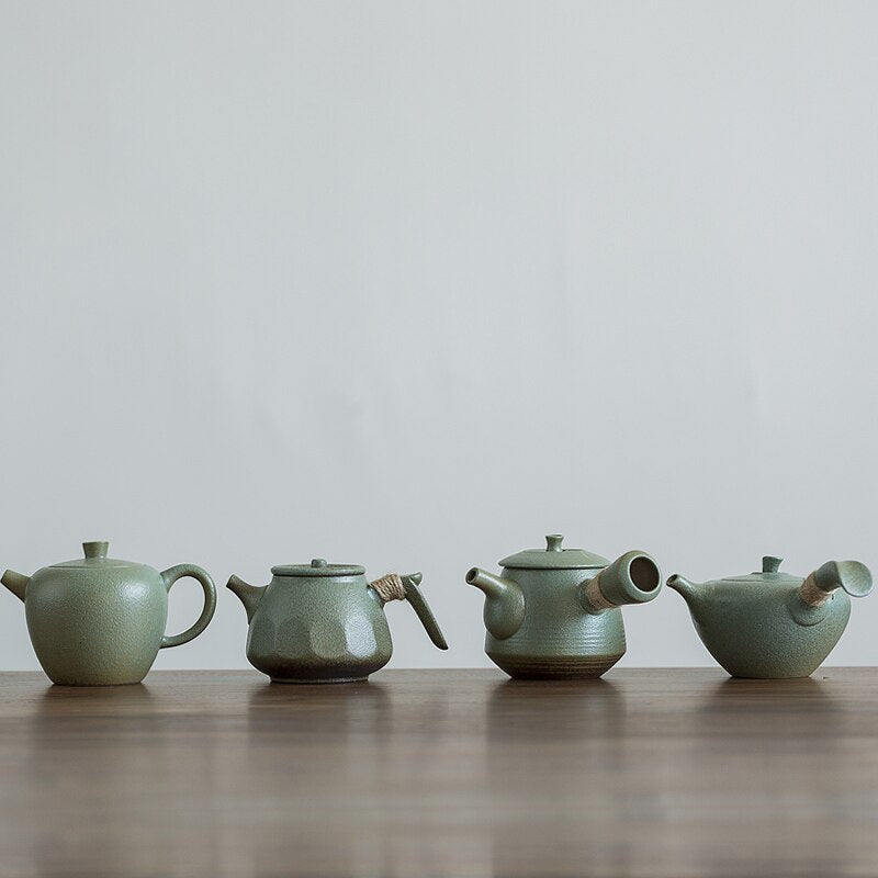 Grüner Keramik Kyusu Teekannen Vintage Chinesische Kung Fu Teekanne Trinkgeschirr