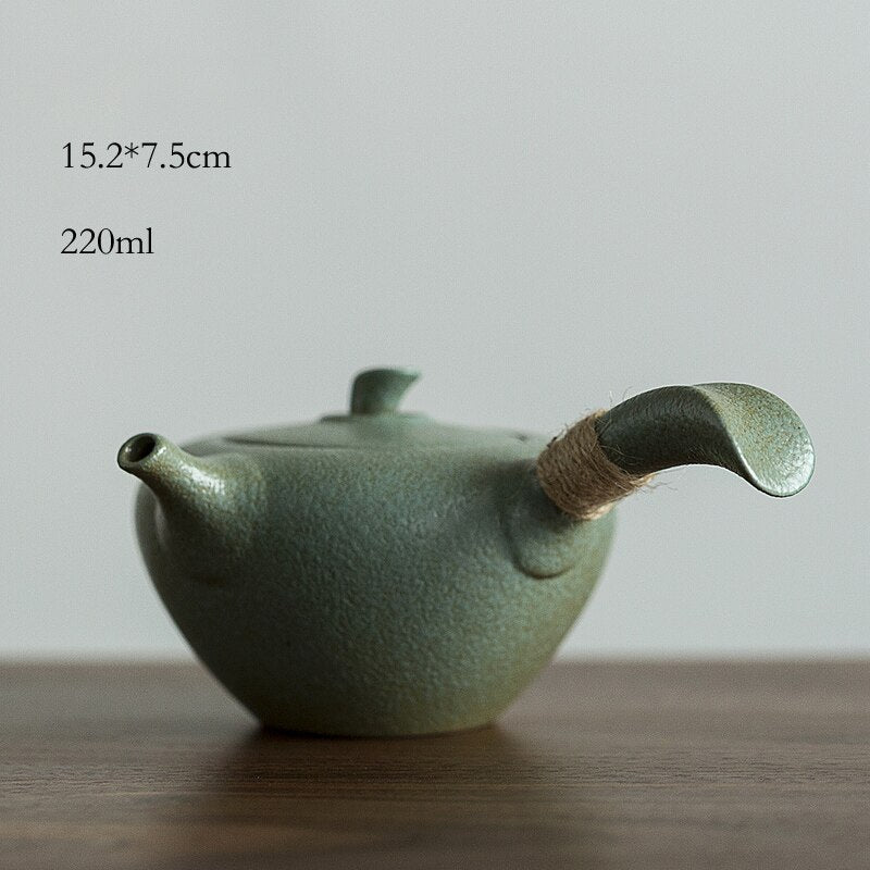 Grüner Keramik Kyusu Teekannen Vintage Chinesische Kung Fu Teekanne Trinkgeschirr