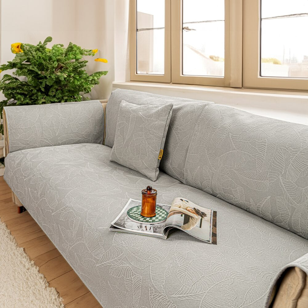 Luxuriöser einfarbiger Blatttexturiertes Jacquard Sofa Schutz Couchbezug