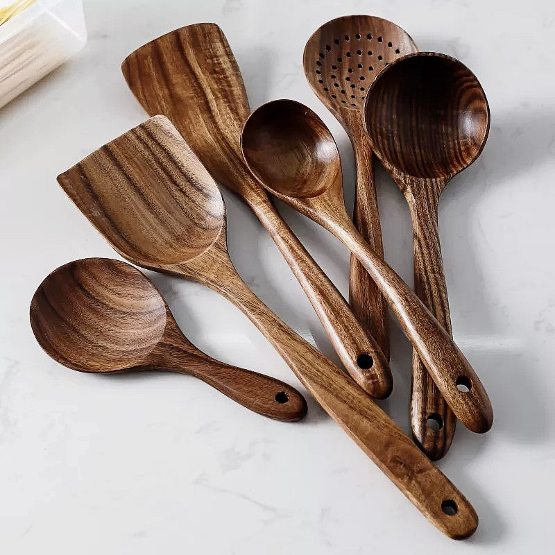 TeakChef 7-teiliges Küchengeräteset – Premium Teak Küchenwerkzeuge für Stil &amp; Funktionalität