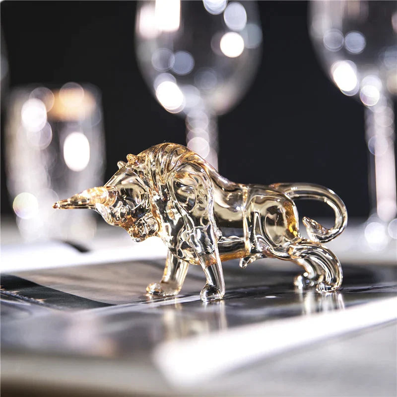 H&D 13 cm Kristall Bullen Skulptur Ornament Kunstglas Tier Sammlerstücke Figuren Tischdekoration Souvenir Statue Geschenk für Papa/Freund