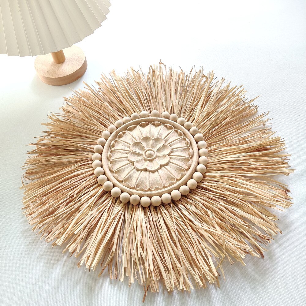 Raffia-gewebter Spiegel