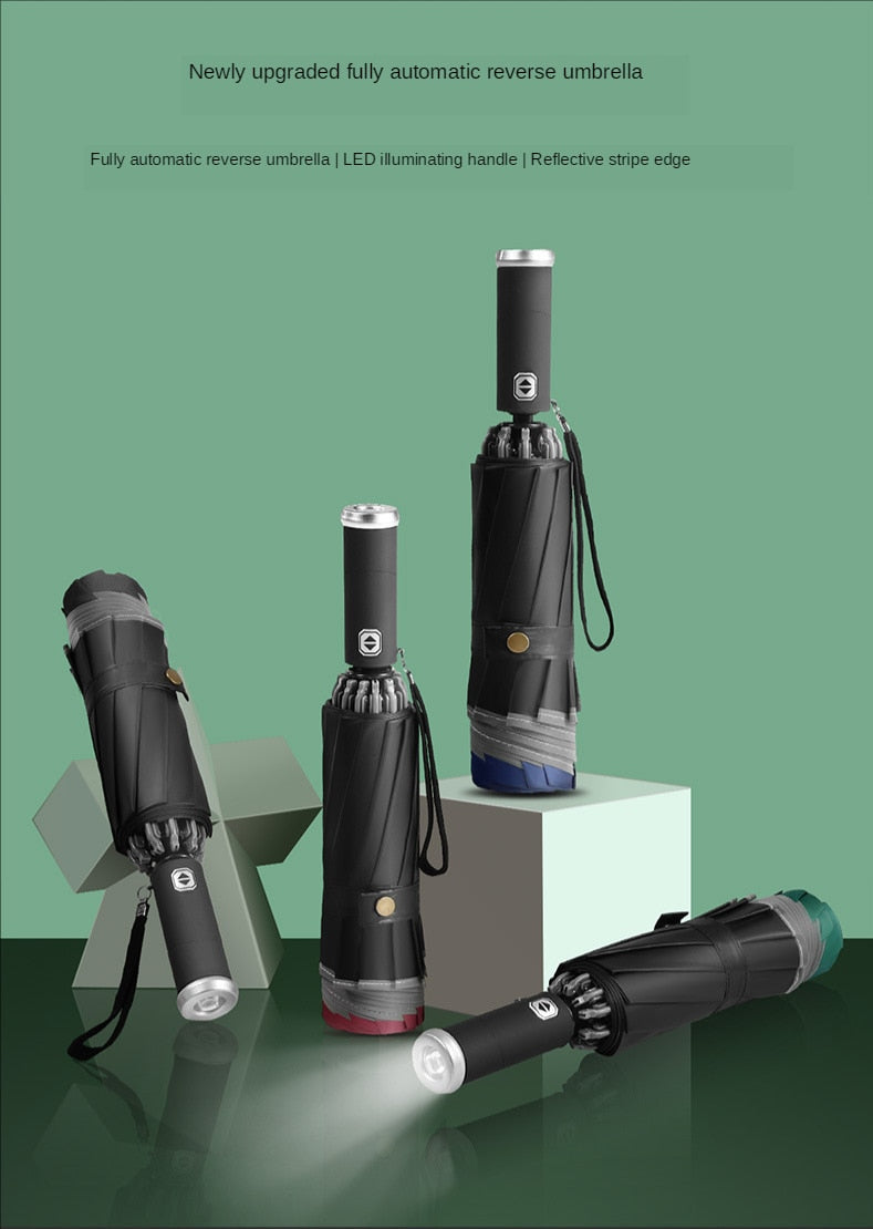 Frendorf | Automatisch faltbarer Regenschirm mit LED-Taschenlampe