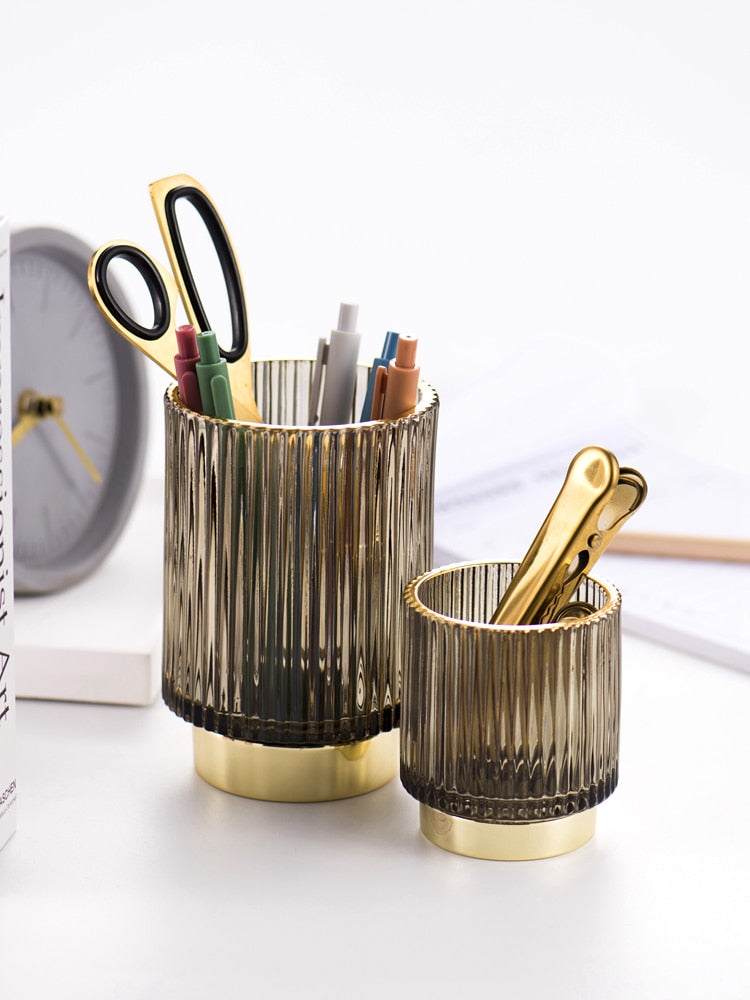 Elise Gold Foil Glas Makeup Halter & Organizer