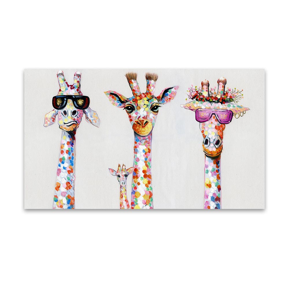 Wandkunst-Leinwanddruck, farbiges Tierbild, Giraffengemälde, Familie für Wohnzimmer, Heimdekoration, ohne Rahmen