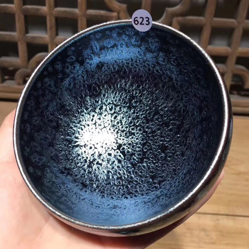 Jianzhan Chinesische traditionelle Fähigkeit Tenmoku Teeschale Sky Eye Trinkgeschirr Matcha Chawan Schüssel Ölfleck japanische Teeutensilien handgefertigt