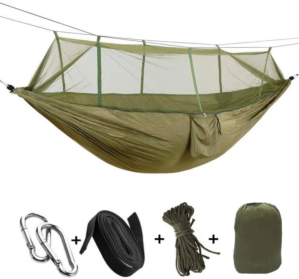Frendorf | 2-Personen Outdoor-Hängematte mit Moskitoschutz - Tragbares Fallschirmstoff-Campingbett
