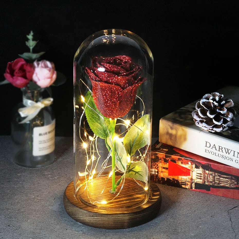 Frendorf | Ewige Rose in Glasdome | Handverlesen, LED-beleuchtet & Ideal für romantische Geschenke und Wohnkultur