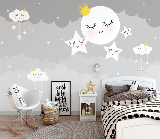 Frendorf | Graue Wolken mit Mond und Sternen Tapete Mural