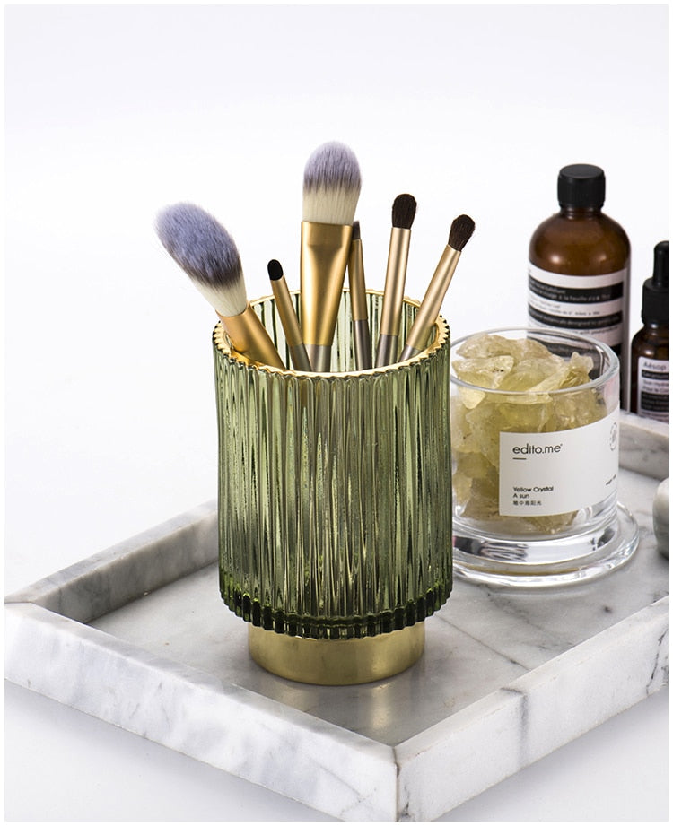 Elise Gold Foil Glas Makeup Halter & Organizer