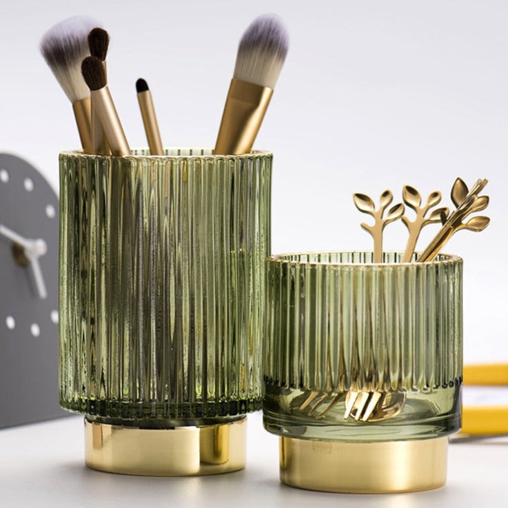 Elise Gold Foil Glas Makeup Halter & Organizer