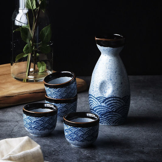 Sake-Wein im japanischen Stil, warmes chinesisches Wein-Set, Heim-Keramik-Sake-Wein-Set für Damen