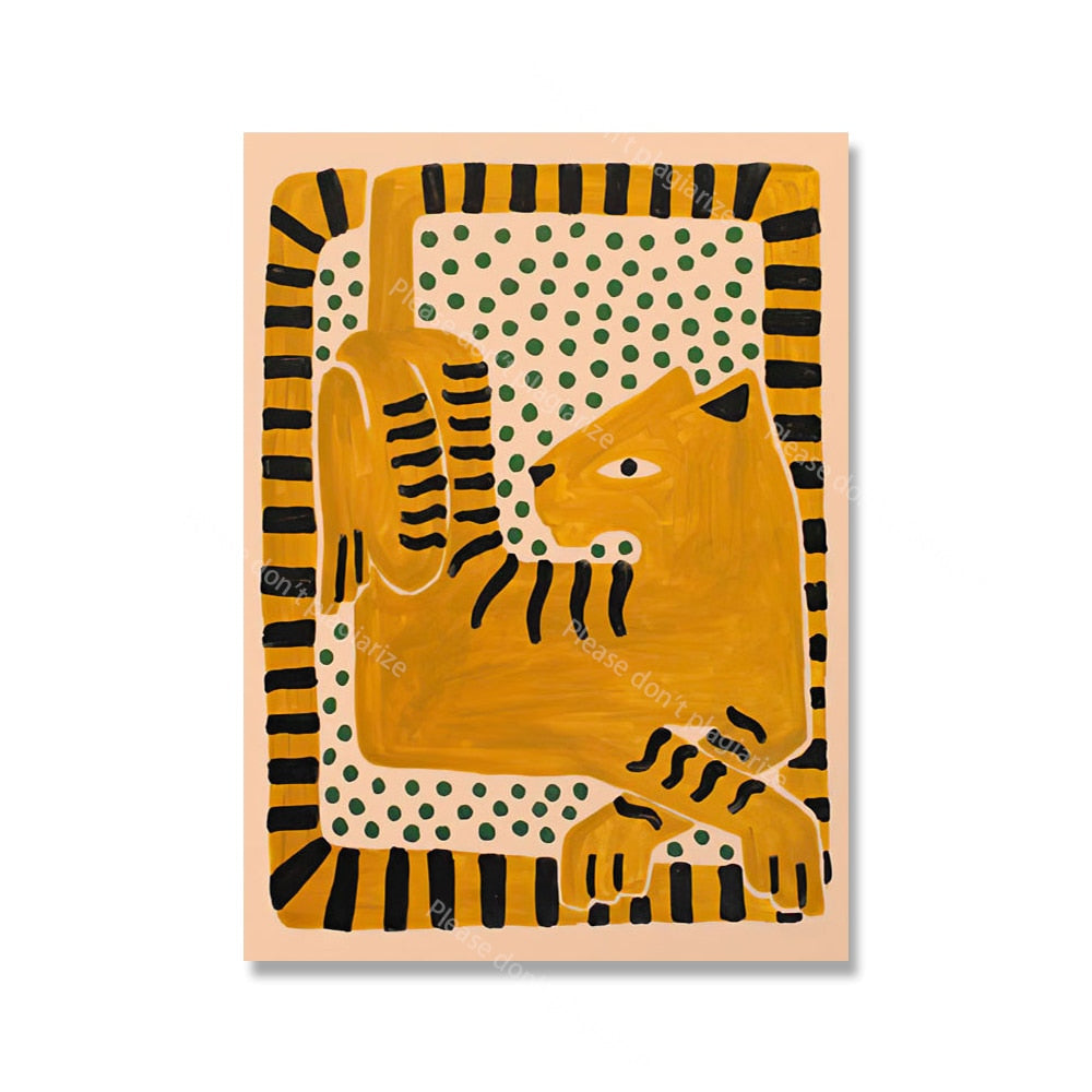 Altes Ägypten Buntes abstraktes Boho Poster Tiger Leopard Figur Wand Kunstdrucke Leinwand Malerei Dekor Bilder für Wohnzimmer