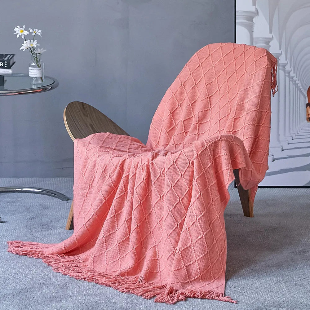 Gemütliche lila Diamant Strickdecke