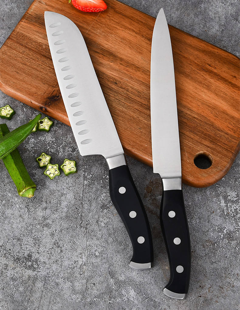 Frendorf | Küchenchefmesser - Santokumesser - Vielzweck-Edelstahlklinge mit Granton-Kanten - Perfekt zum Schneiden, Würfeln und Hacken - Ergonomischer Griff für bequemen Halt - Ideal für Fleisch, Fisch und Gemüse