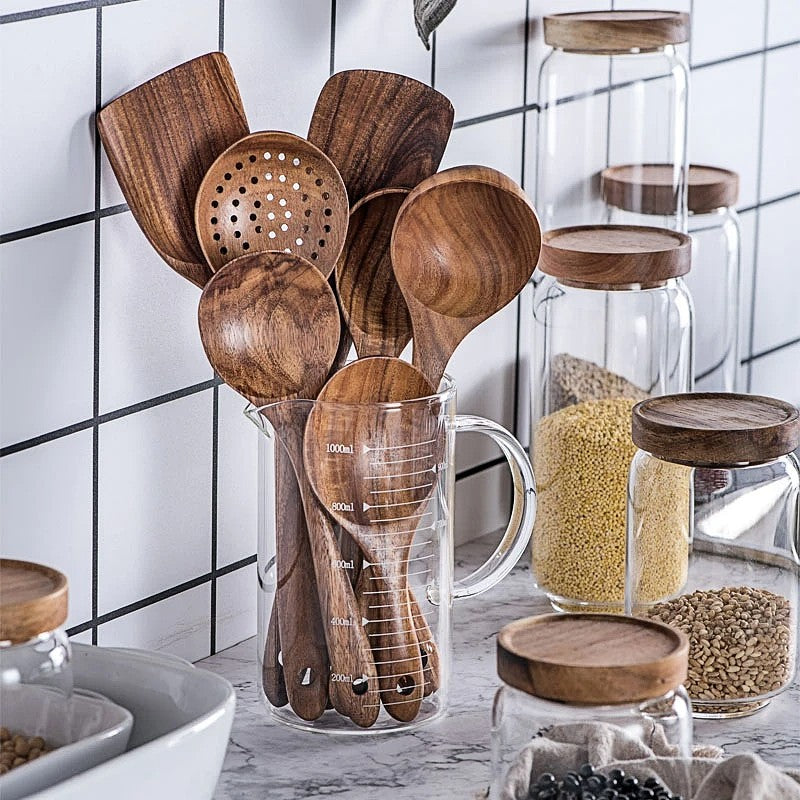 TeakChef 7-teiliges Küchengeräteset – Premium Teak Küchenwerkzeuge für Stil &amp; Funktionalität