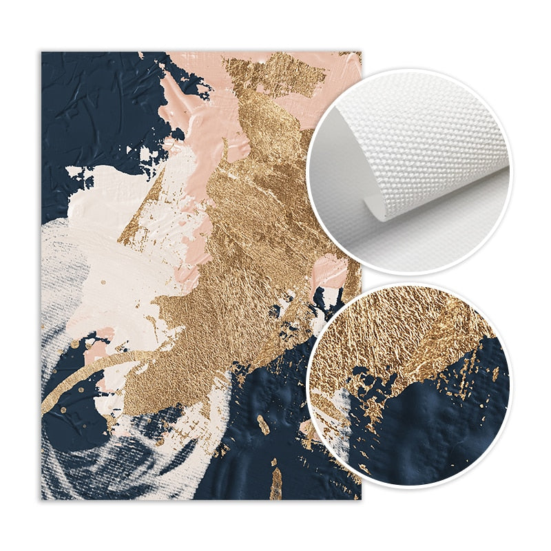 HD Nordic Abstract Wandkunst Handgemalte Ölgemälde in Blau Rosa Gold auf Leinwand